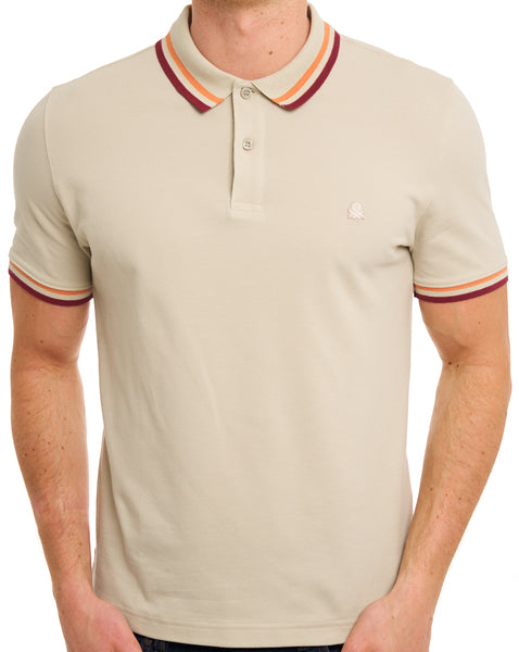 Benetton Maglia Tipped Polo Stone/Orange/Red