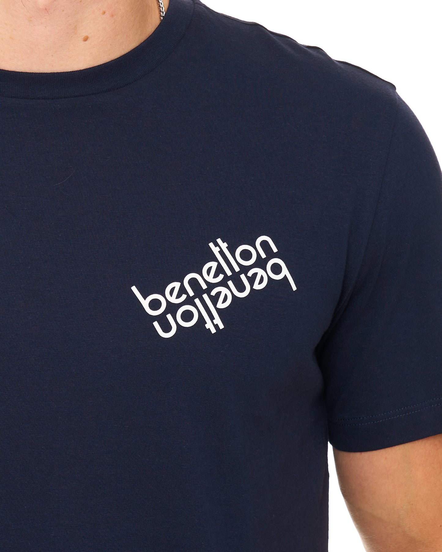 Benetton Mirror Logo T Shirt Navy