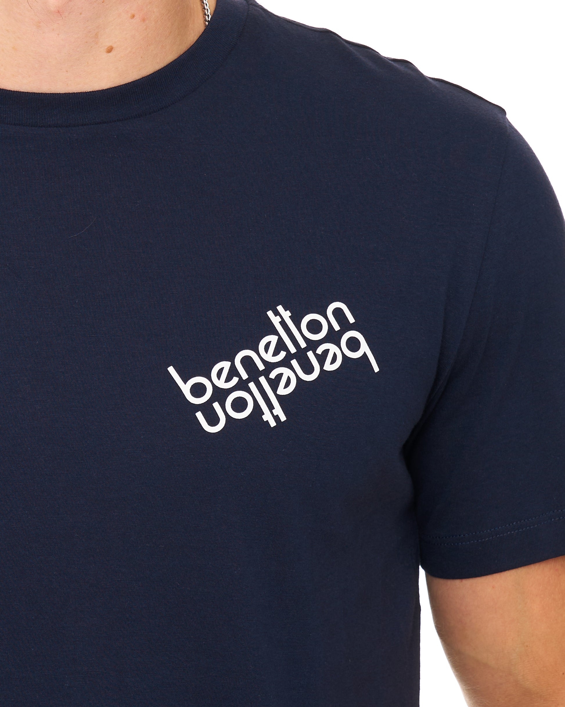Benetton Mirror Logo T Shirt Navy