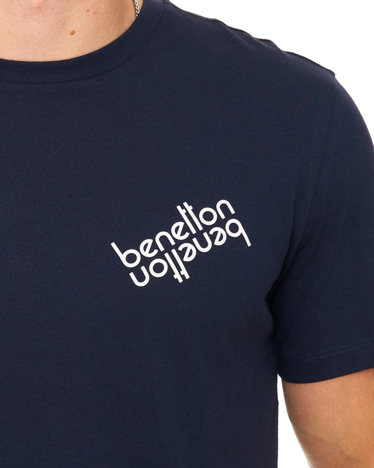 Benetton Benetton Mirror Logo T Shirt Navy