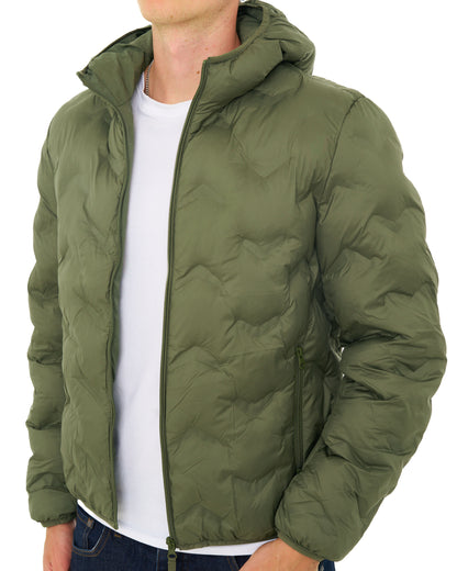 Benetton Quilted Hooded Jacket Khaki Green