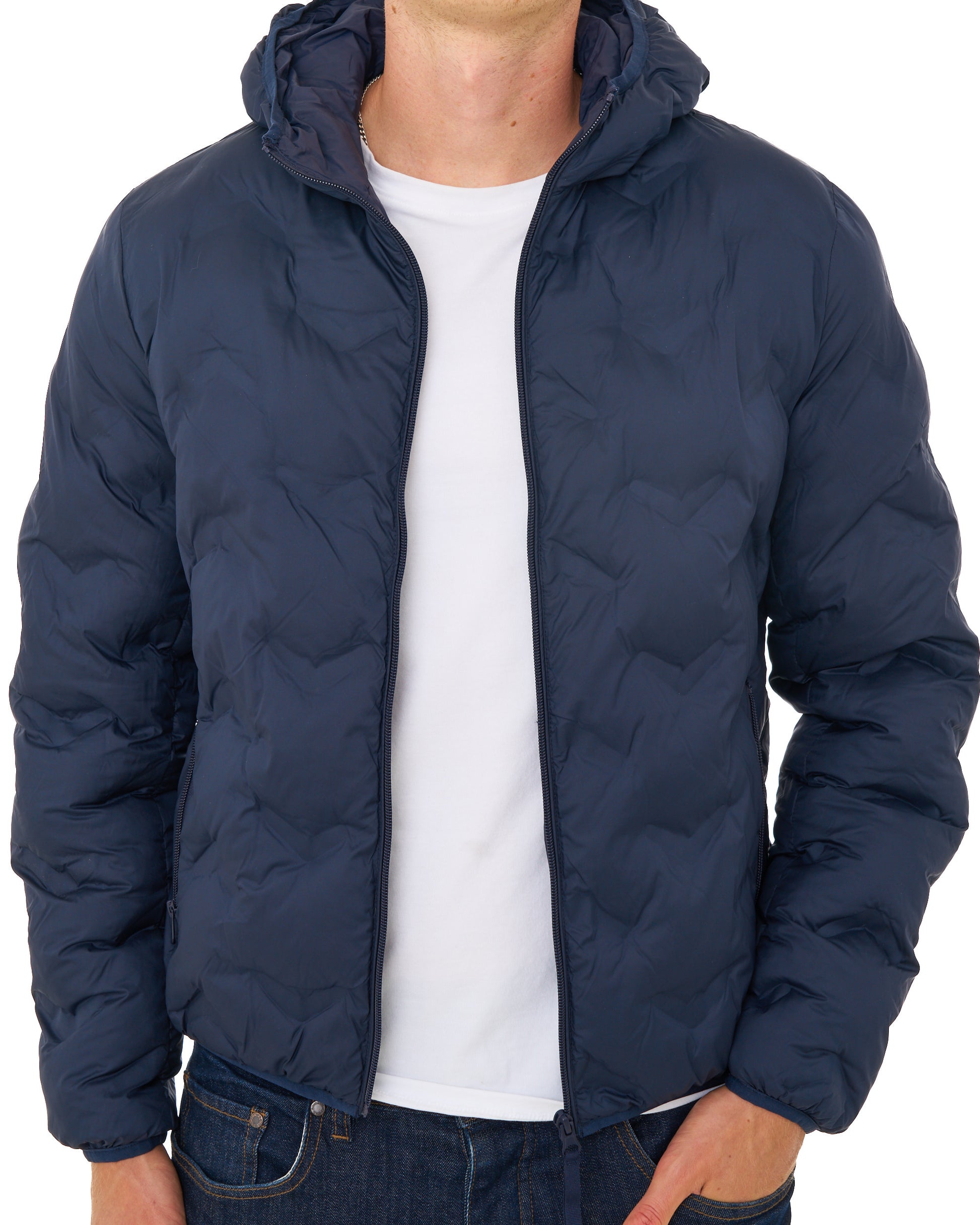 Benetton Quilted Hooded Jacket Navy