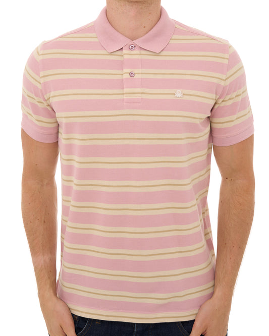 Benetton Benetton Striped Polo Shirt Pink/Cream