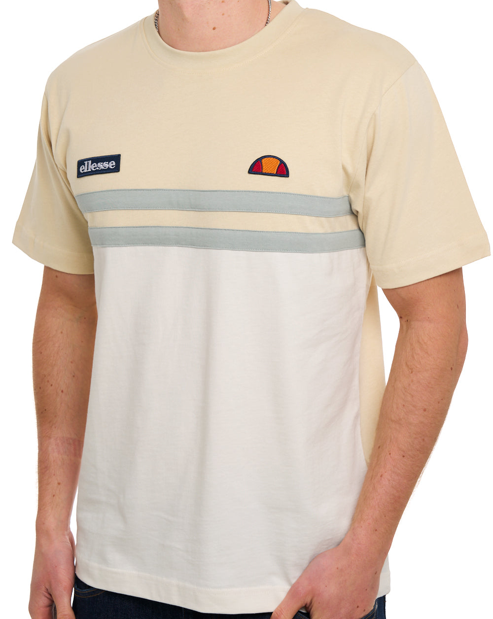 Ellesse Duo Stripe T Shirt Off White/Stone