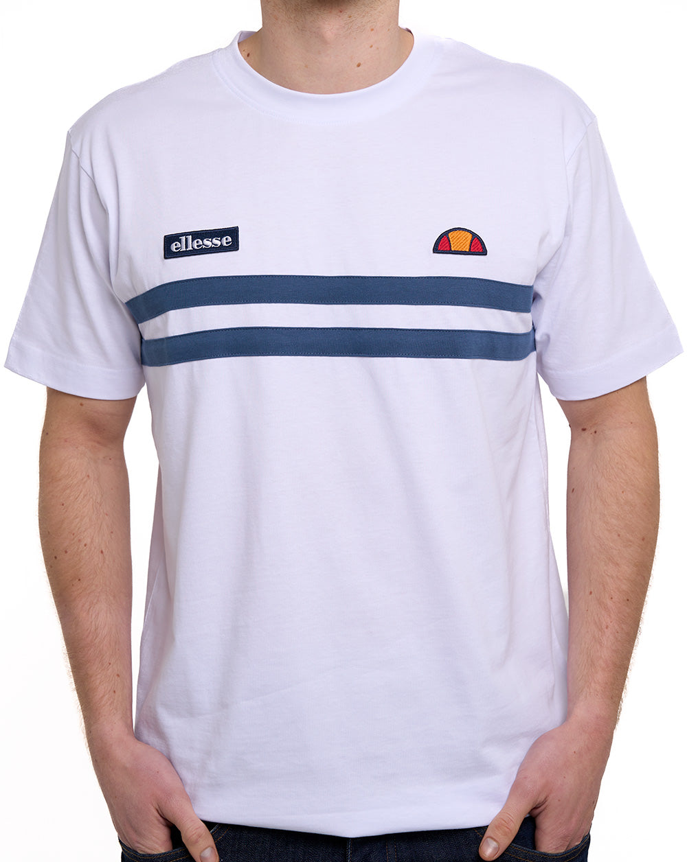 Ellesse Duo Stripe T Shirt White/Blue