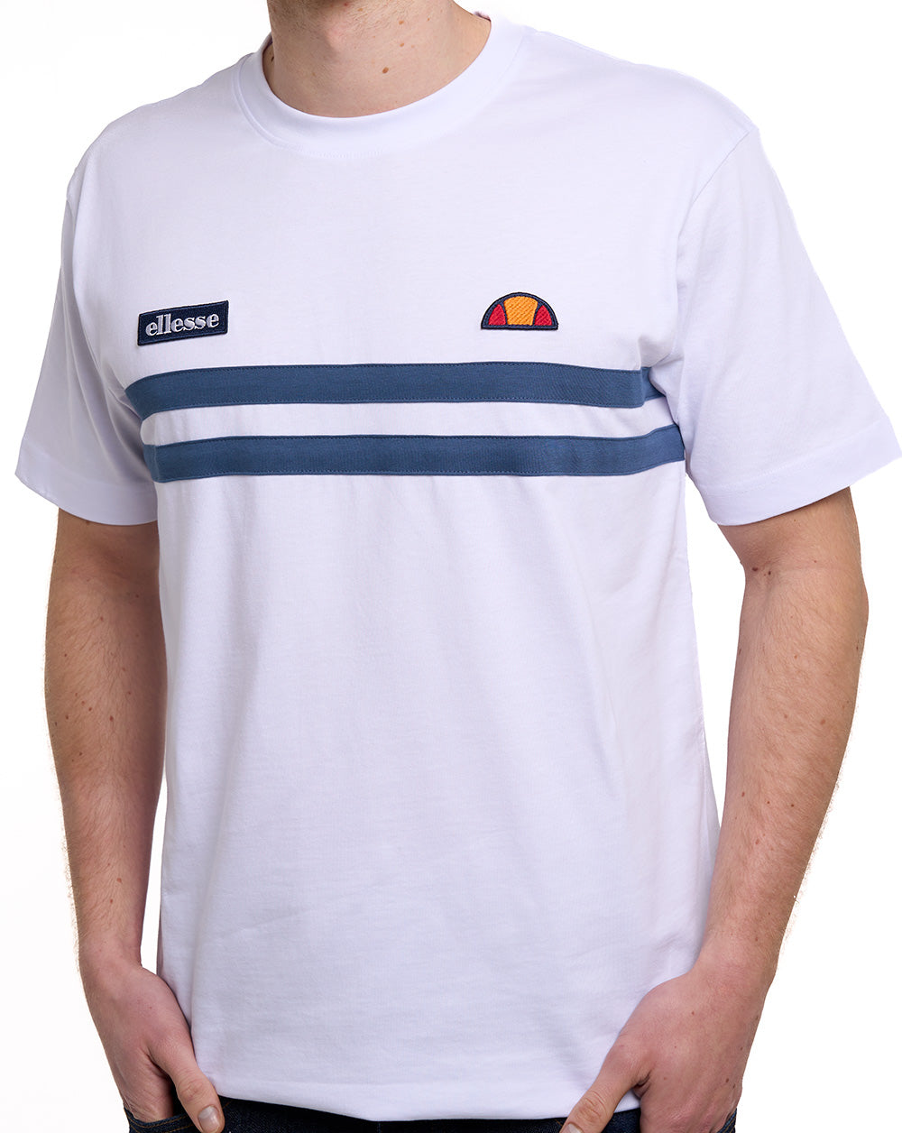 Ellesse Duo Stripe T Shirt White/Blue