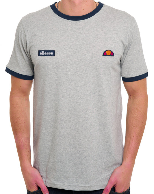 Ellesse Retro T Shirt Light Grey Marl/Navy