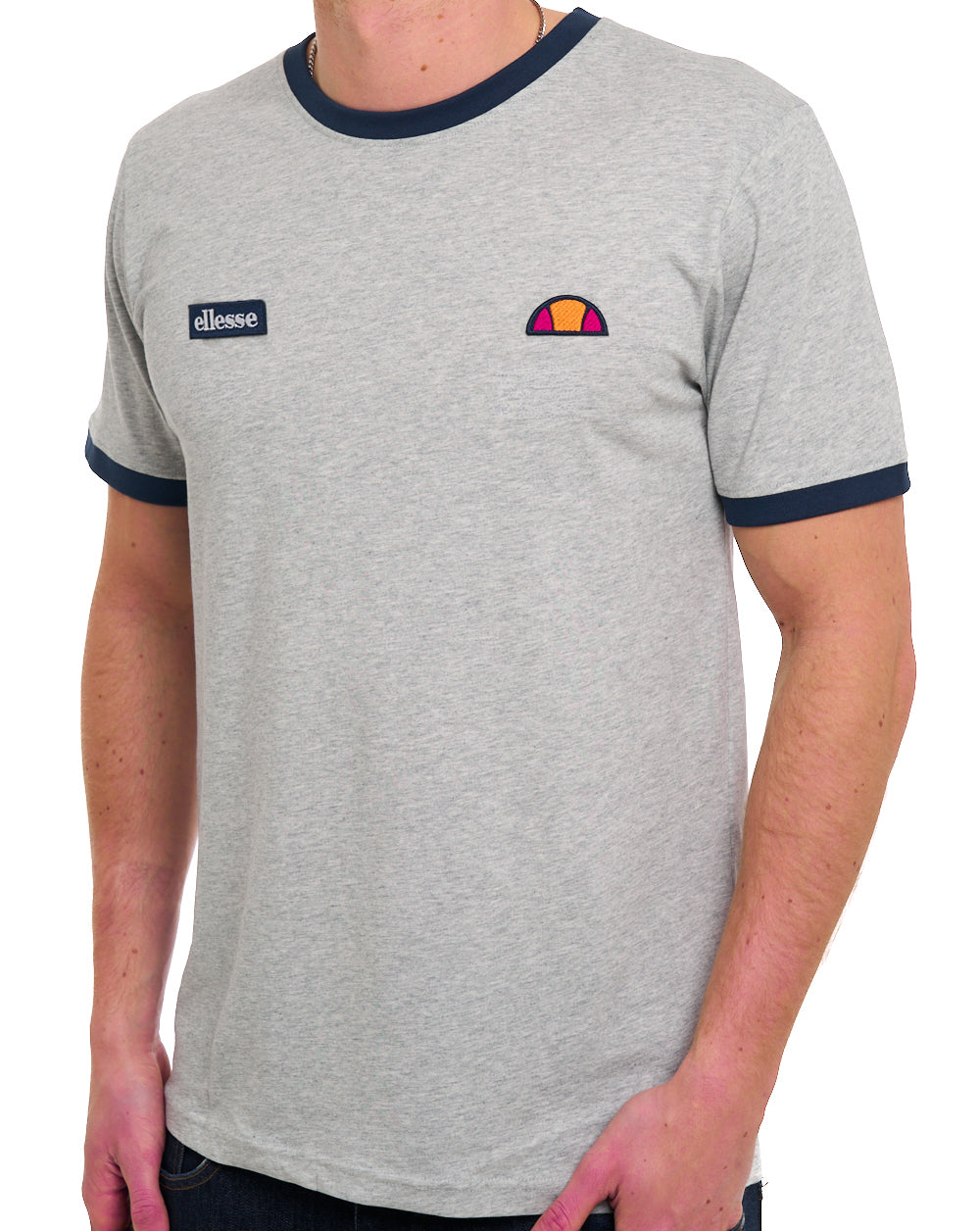 Ellesse Retro T Shirt Light Grey Marl/Navy