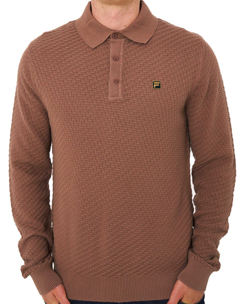 Fila Gold Elia Brick Knit LS Polo Raw Umber