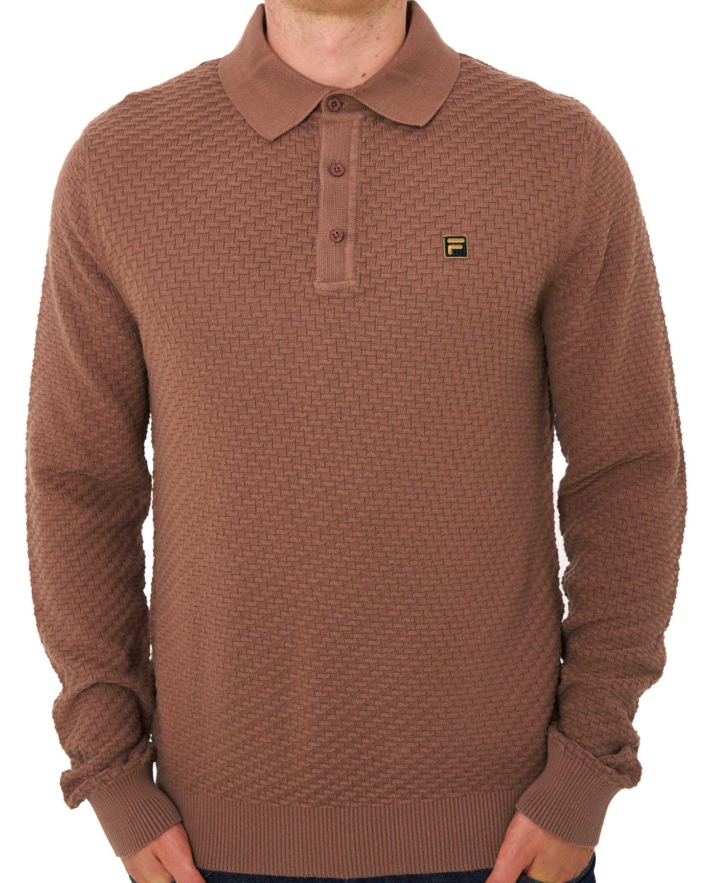 Fila Gold Elia Brick Knit LS Polo Raw Umber