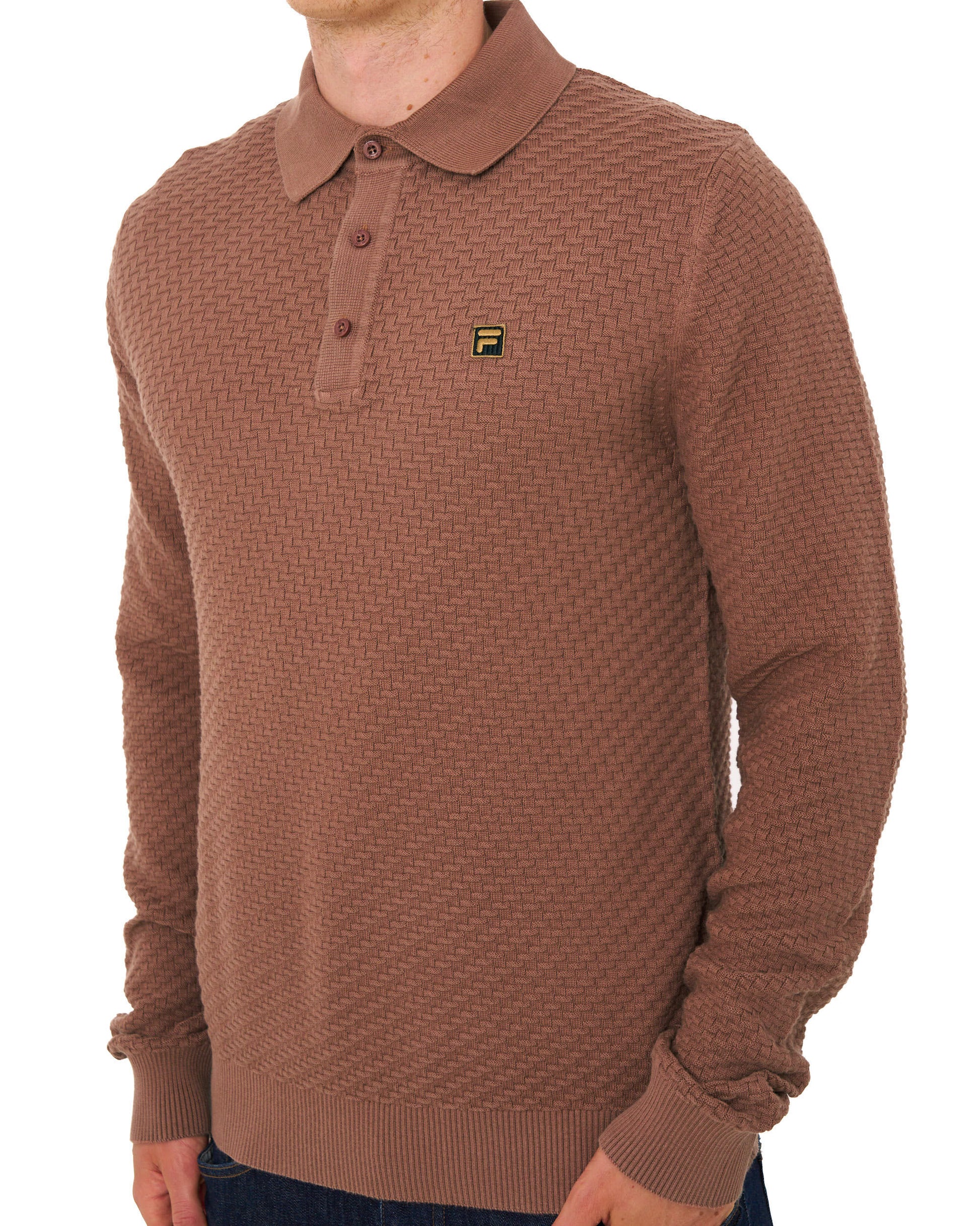 Fila Gold Elia Brick Knit LS Polo Raw Umber