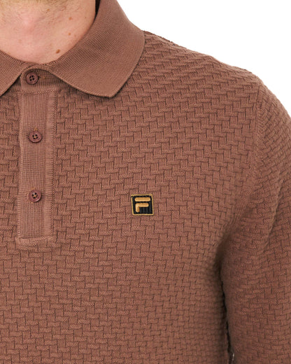 Fila Gold Elia Brick Knit LS Polo Raw Umber