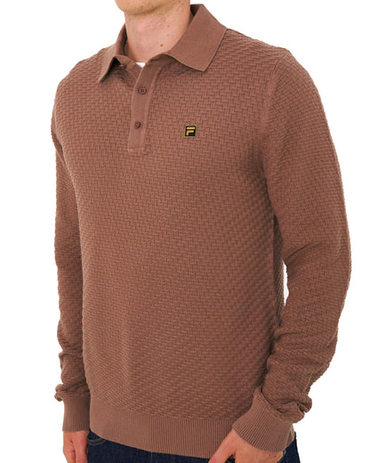 Fila Gold Elia Brick Knit LS Polo Raw Umber