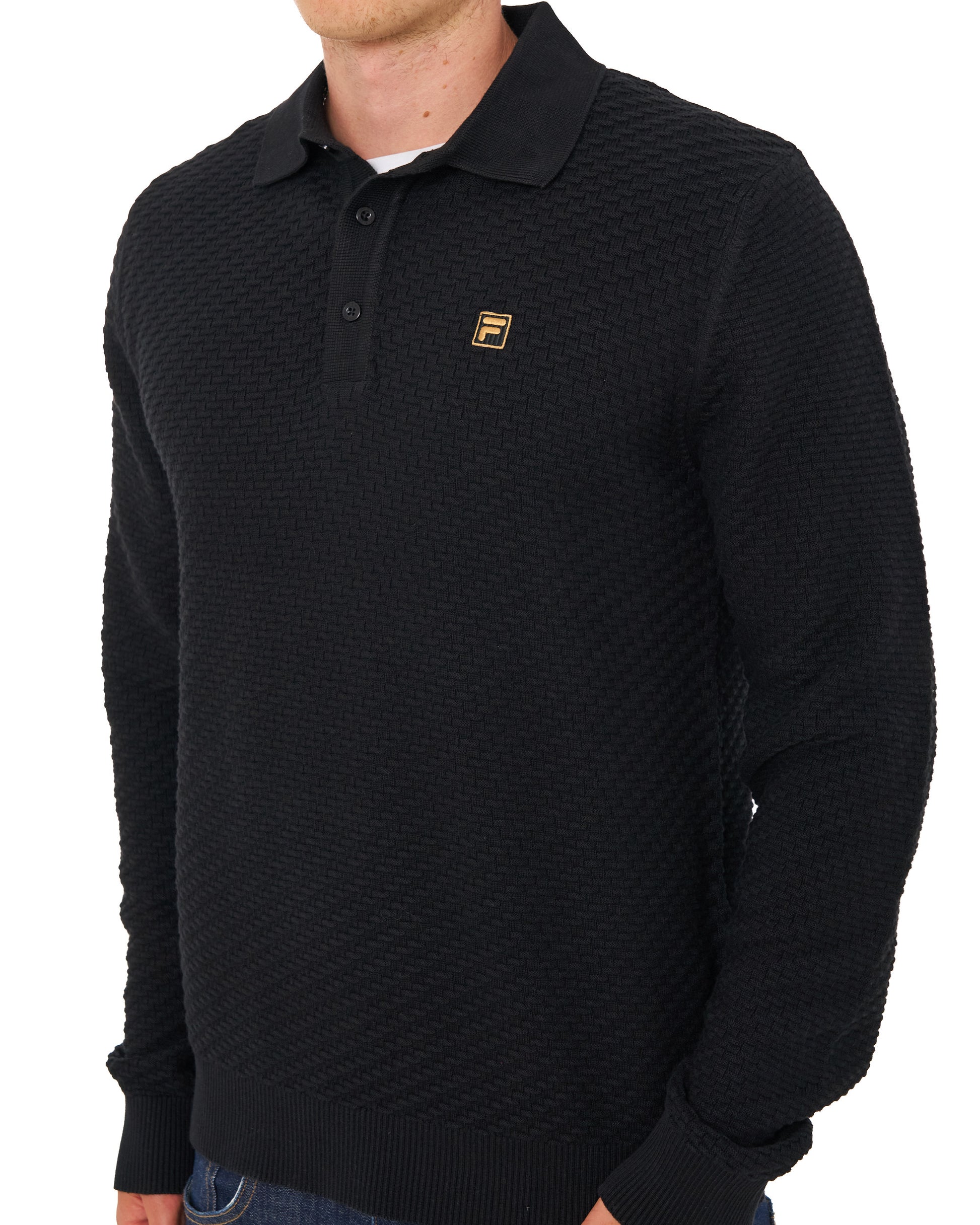 Fila Gold Elia Brick Knit LS Polo Black
