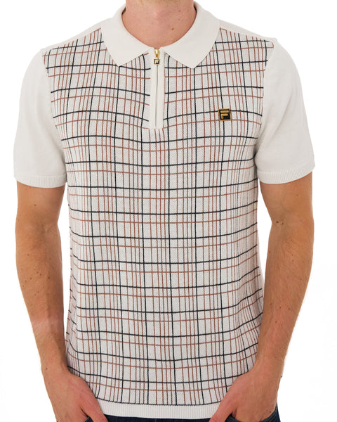 Fila Gold Enzo Check Knit Polo White Down