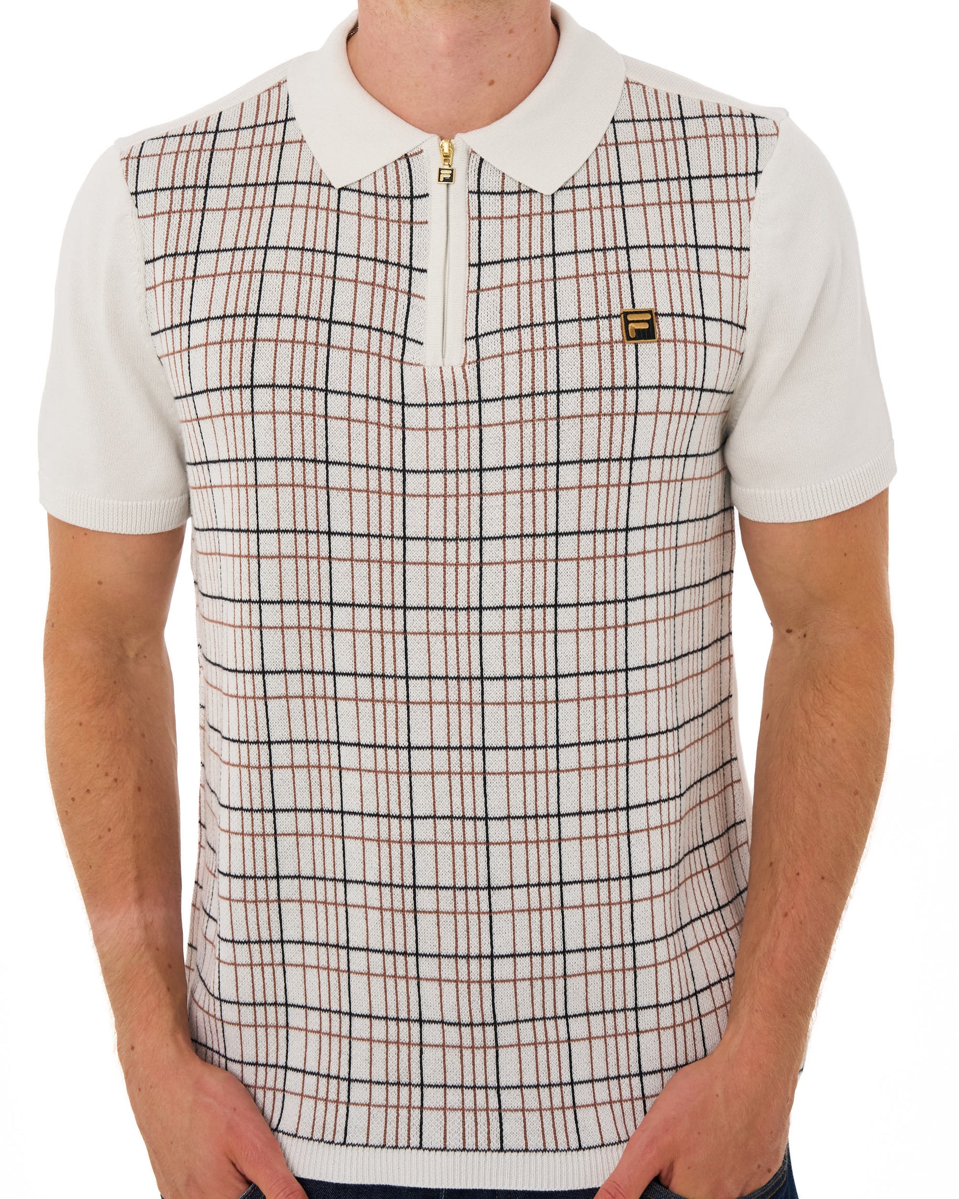 Fila Gold Enzo Check Knit Polo White Down