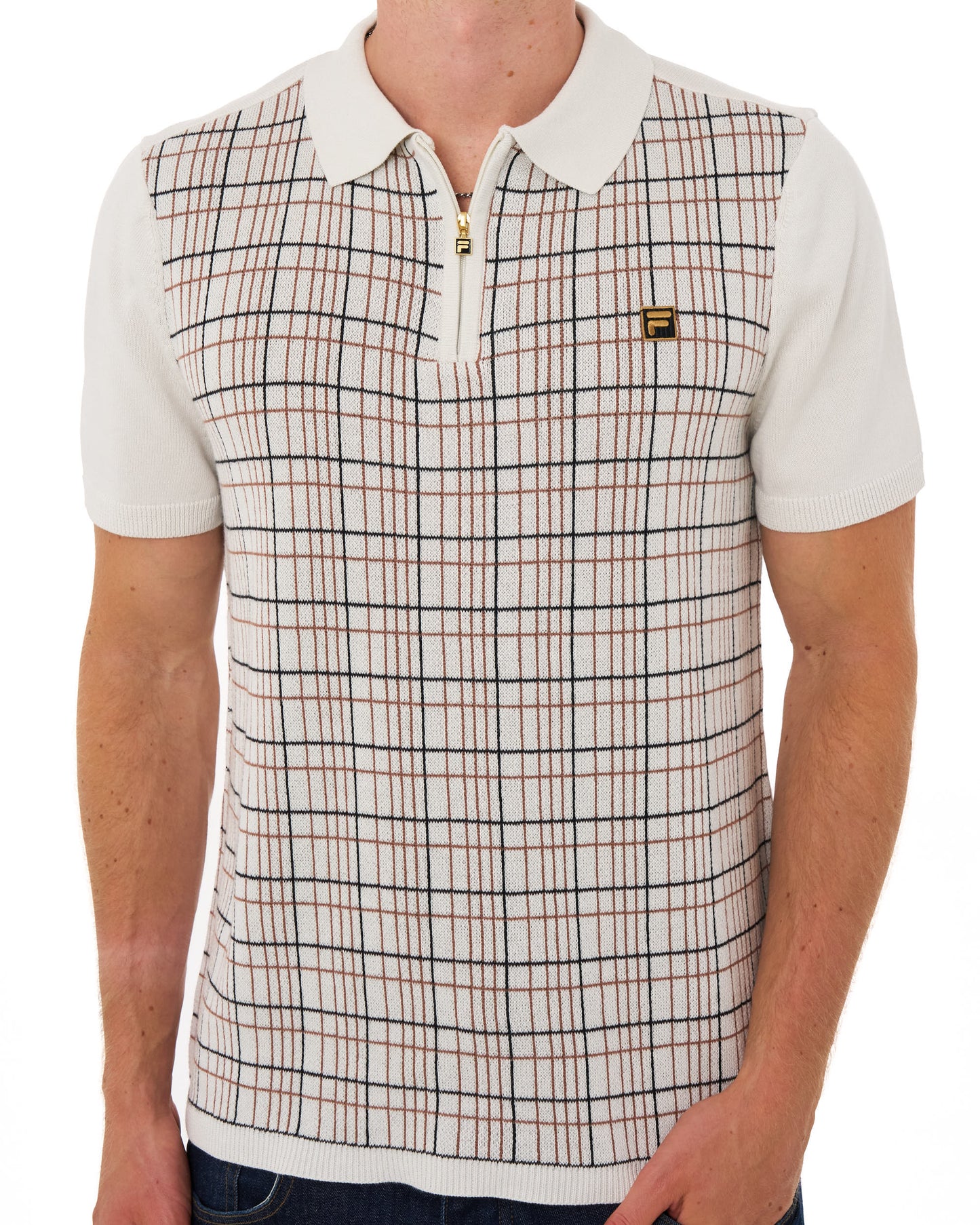 Fila Gold Enzo Check Knit Polo White Down
