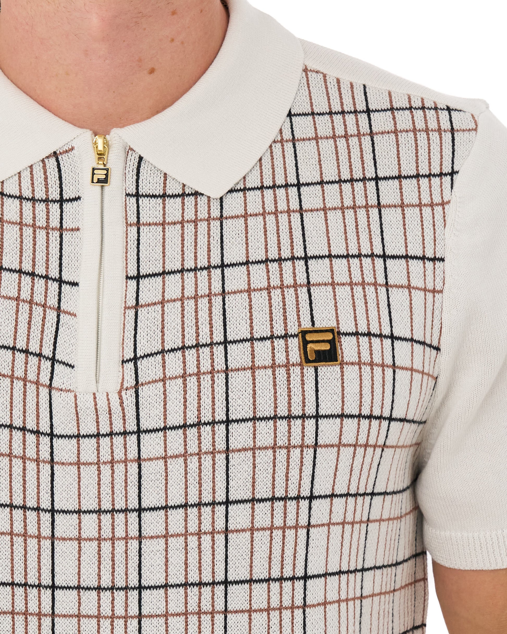 Fila Gold Enzo Check Knit Polo White Down