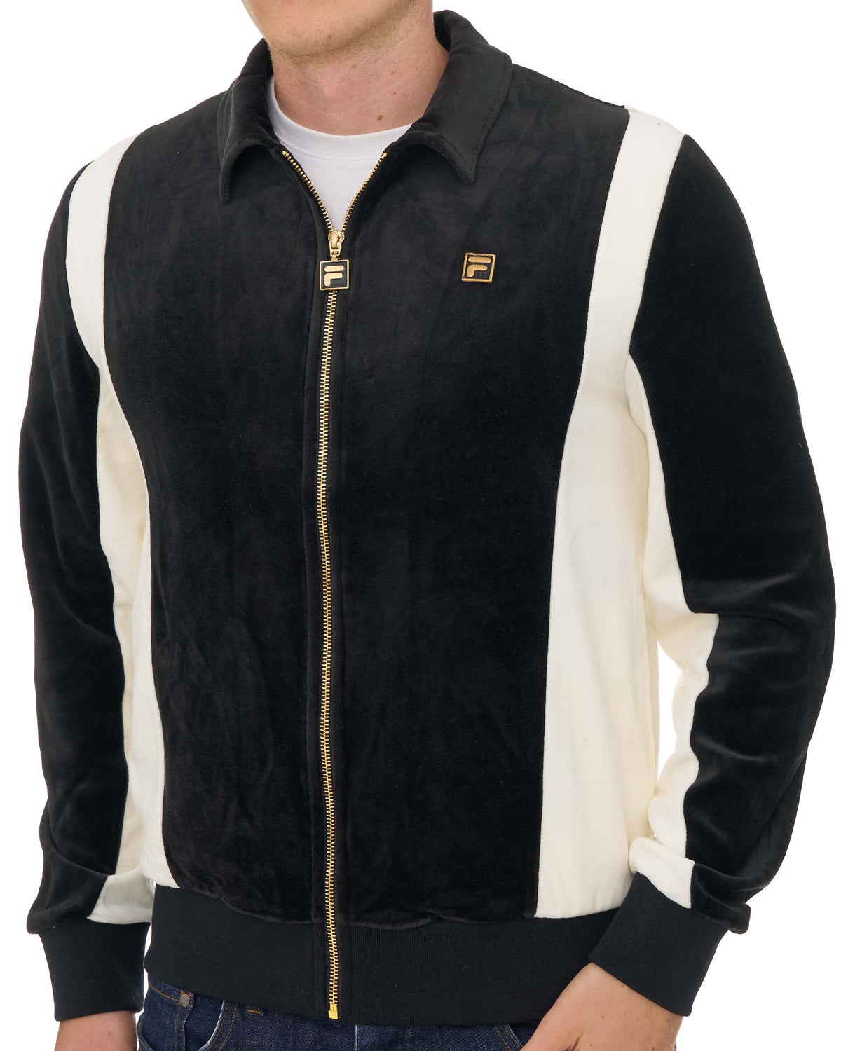 Fila Gold Lazaro Velour Track Top Black/White Down