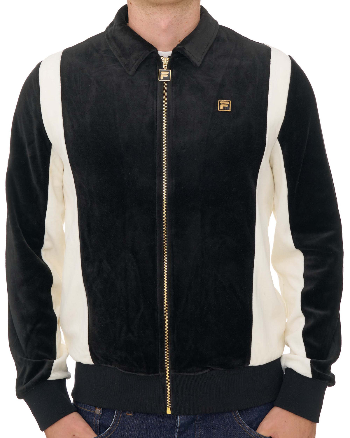 Fila Gold Lazaro Velour Track Top Black/White Down