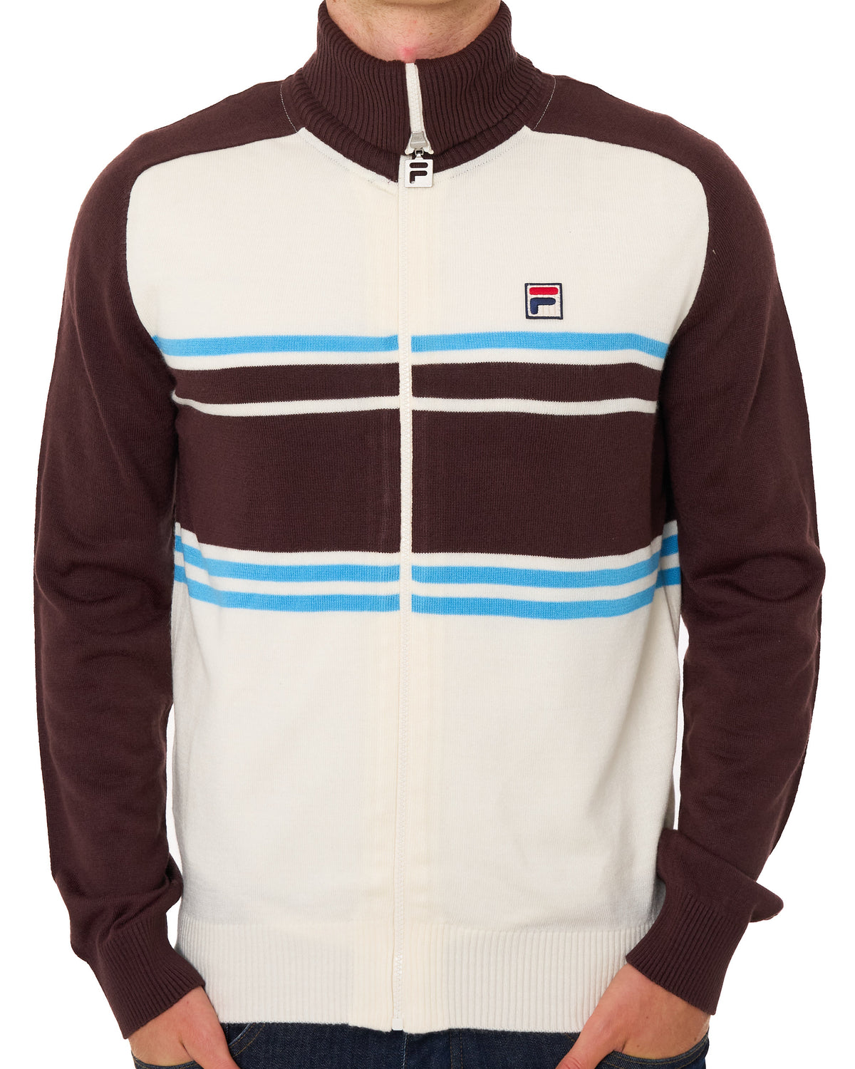 Fila Vintage Lena Full Zip Knit Gardenia/Brown/Blue