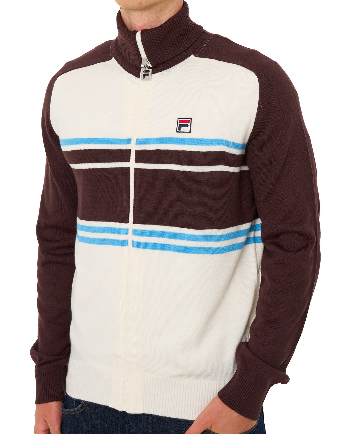 Fila Vintage Lena Full Zip Knit Gardenia/Brown/Blue