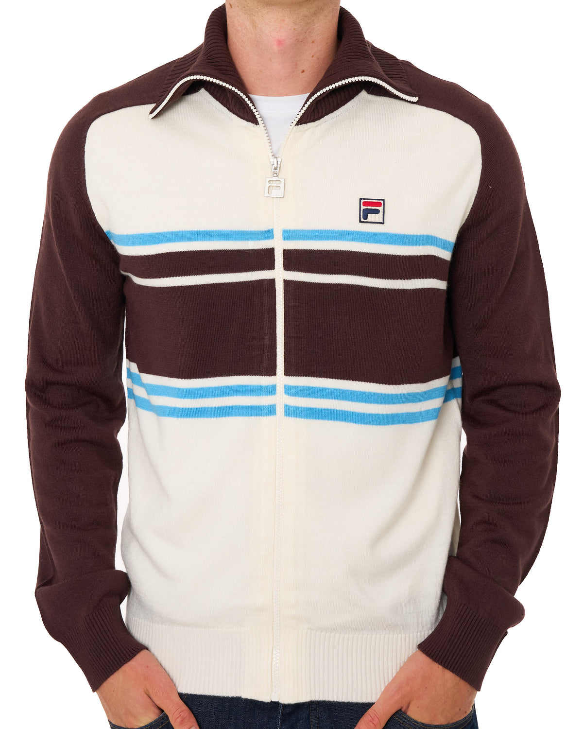 Fila Vintage Lena Full Zip Knit Gardenia/Brown/Blue