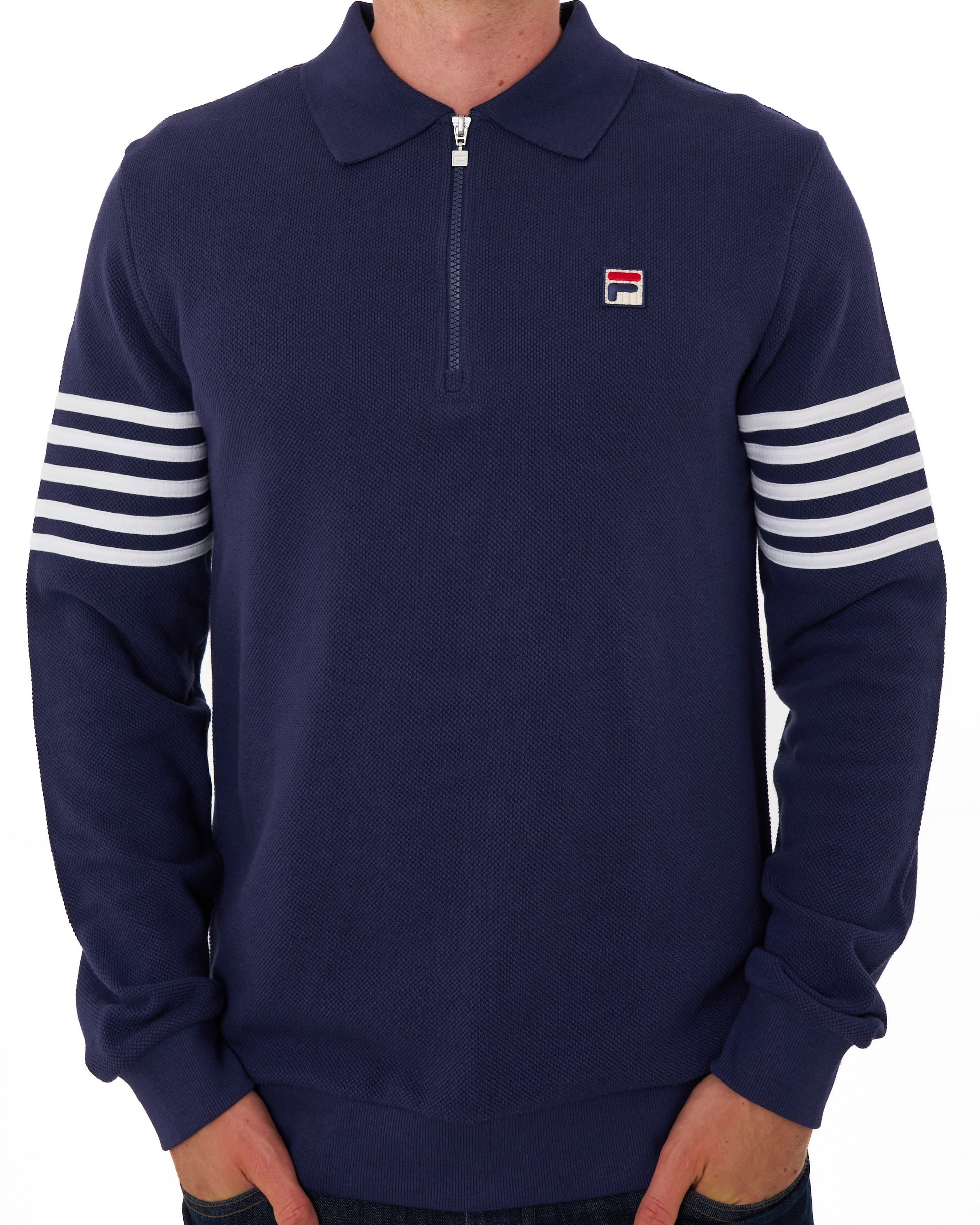 Fila Vintage Luis 1/4 Zip LS Polo Navy/White