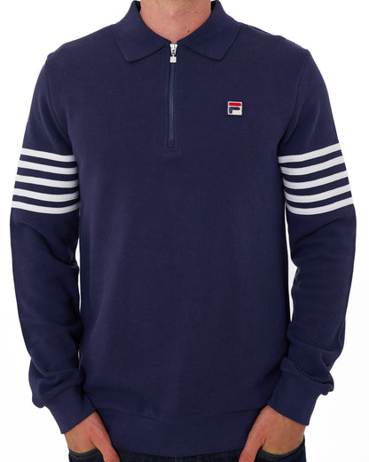 Fila Vintage Luis 1/4 Zip LS Polo Navy/White