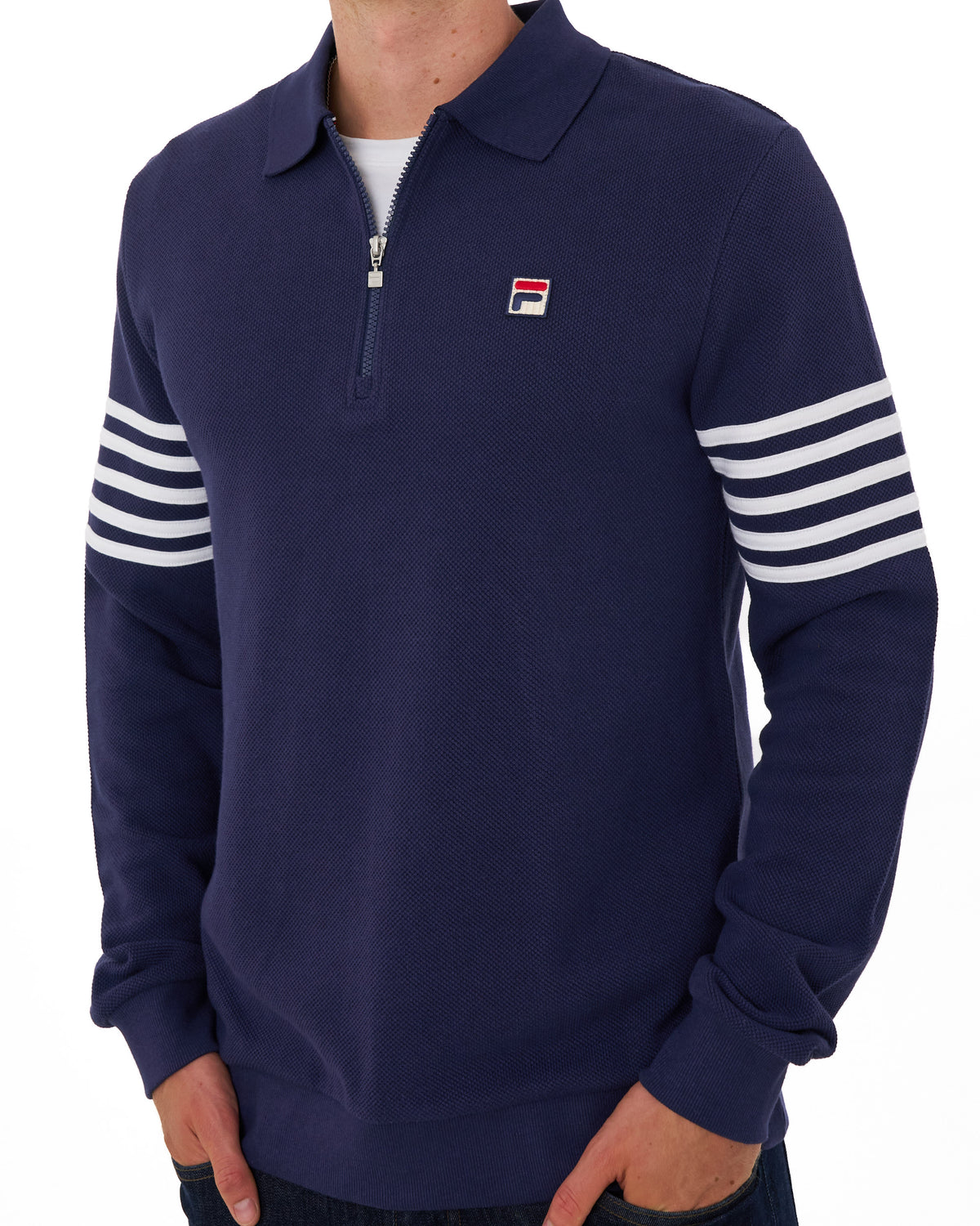 Fila Vintage Luis 1/4 Zip LS Polo Navy/White