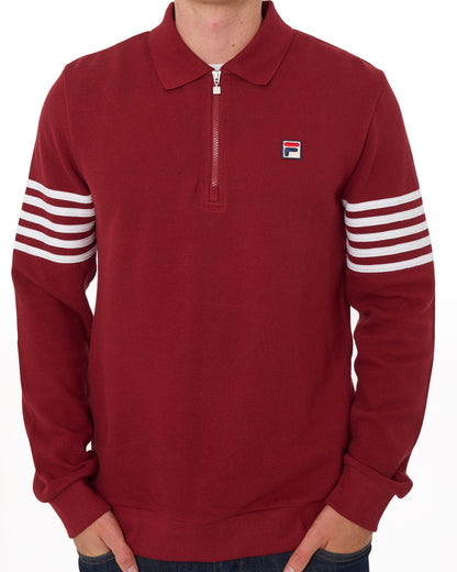 Fila Vintage Luis 1/4 Zip LS Polo Deep Red