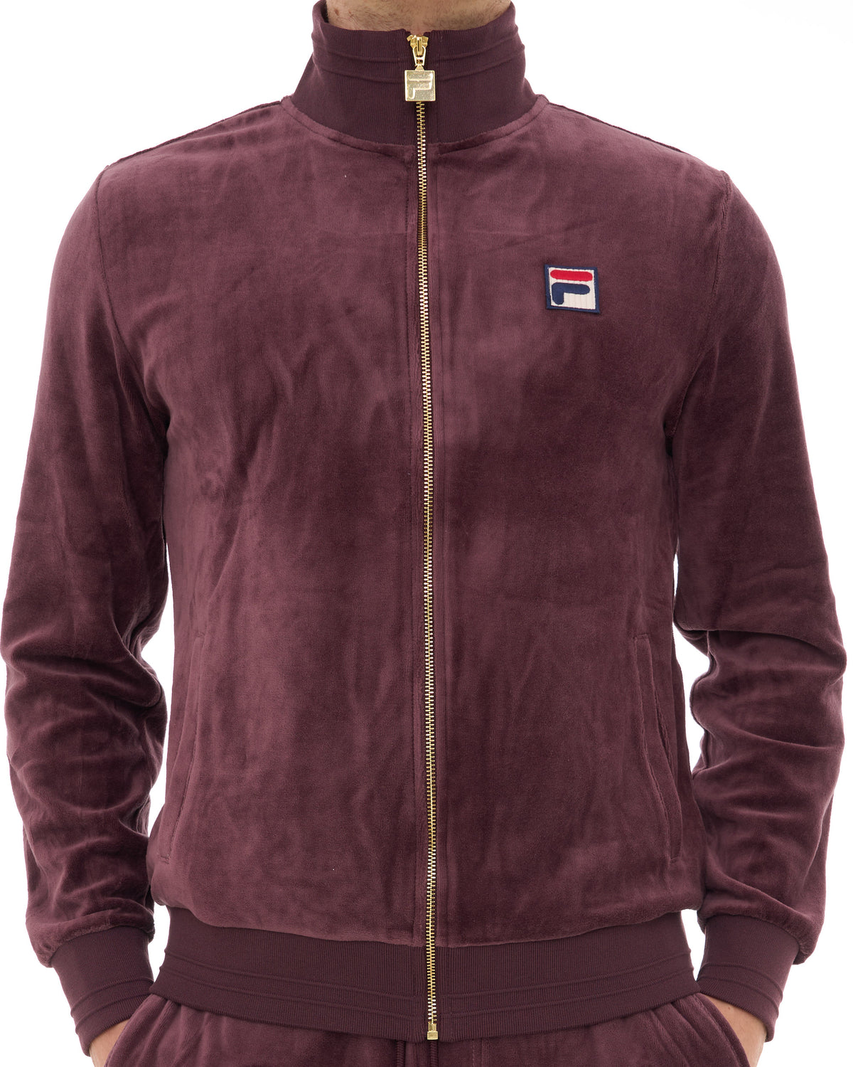 Fila Vintage Nero Velour Track Top Deep Burgundy