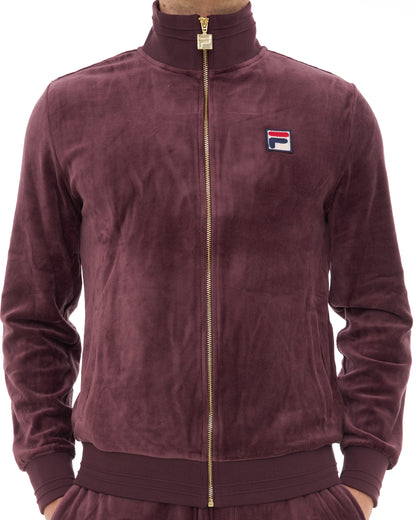 Fila Vintage Nero Velour Track Top Deep Burgundy