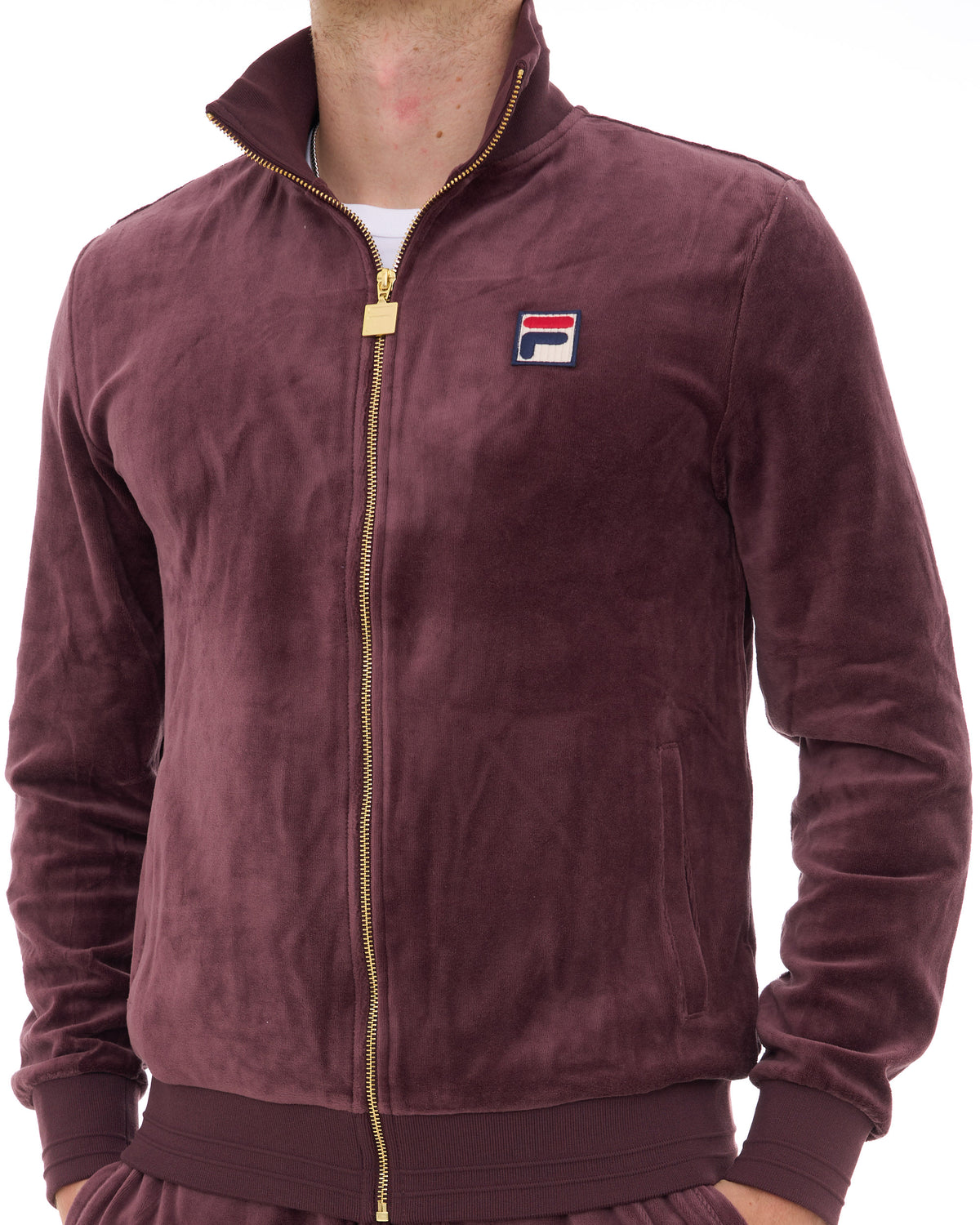 Fila Vintage Nero Velour Track Top Deep Burgundy