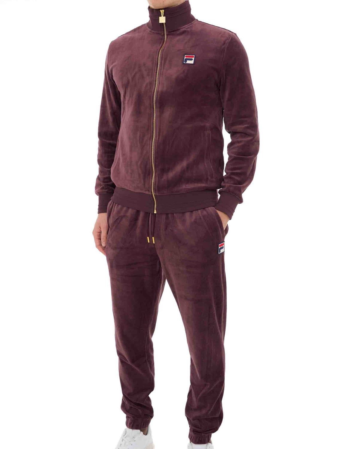 Fila Vintage Nero Velour Track Top Deep Burgundy