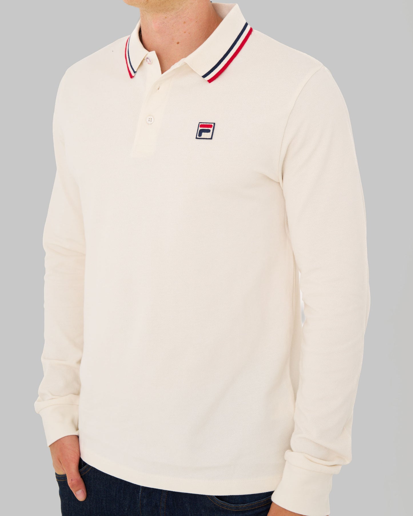 Fila Vintage Tipped LS Polo Shirt Gardenia