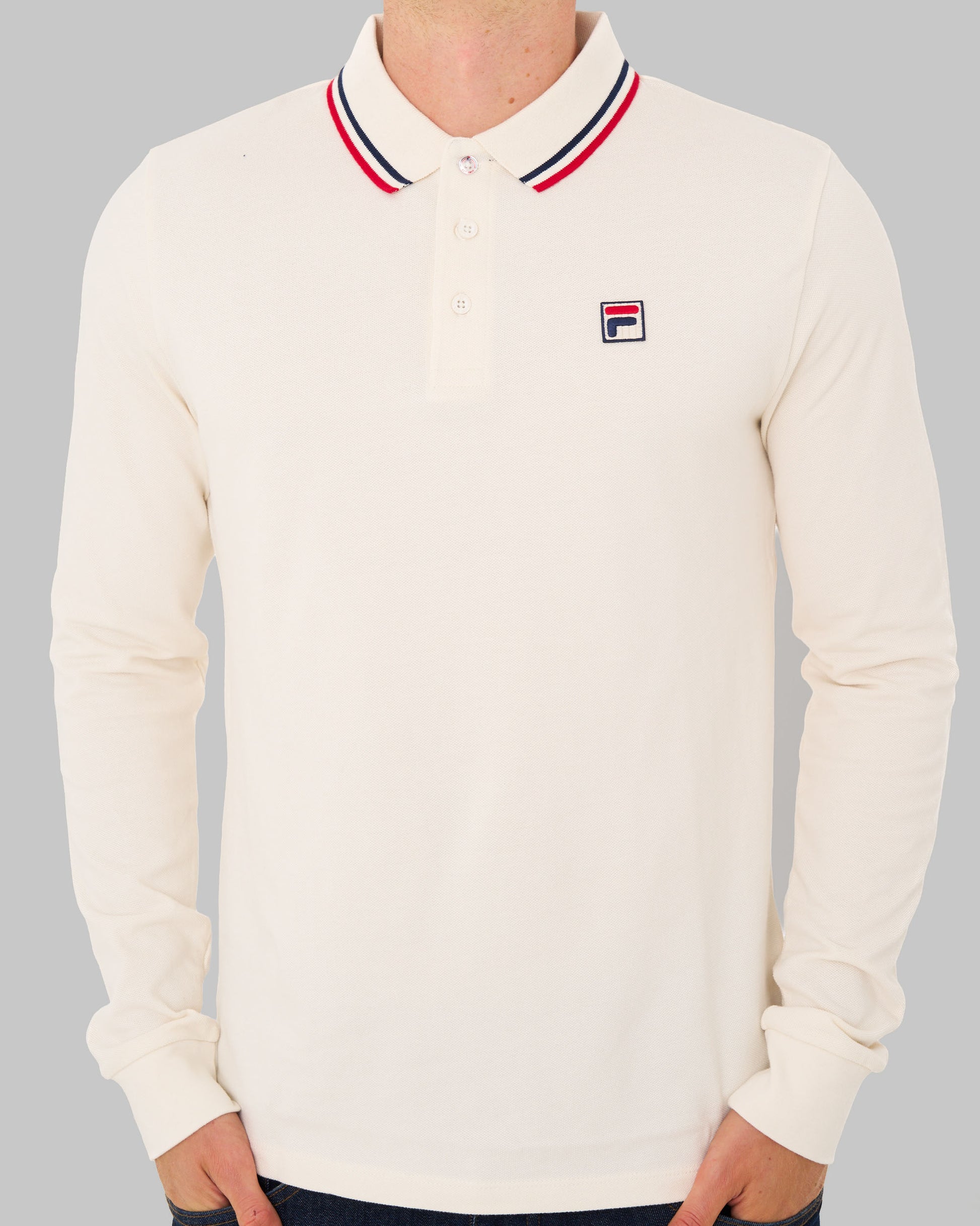 Fila Vintage Tipped LS Polo Shirt Gardenia