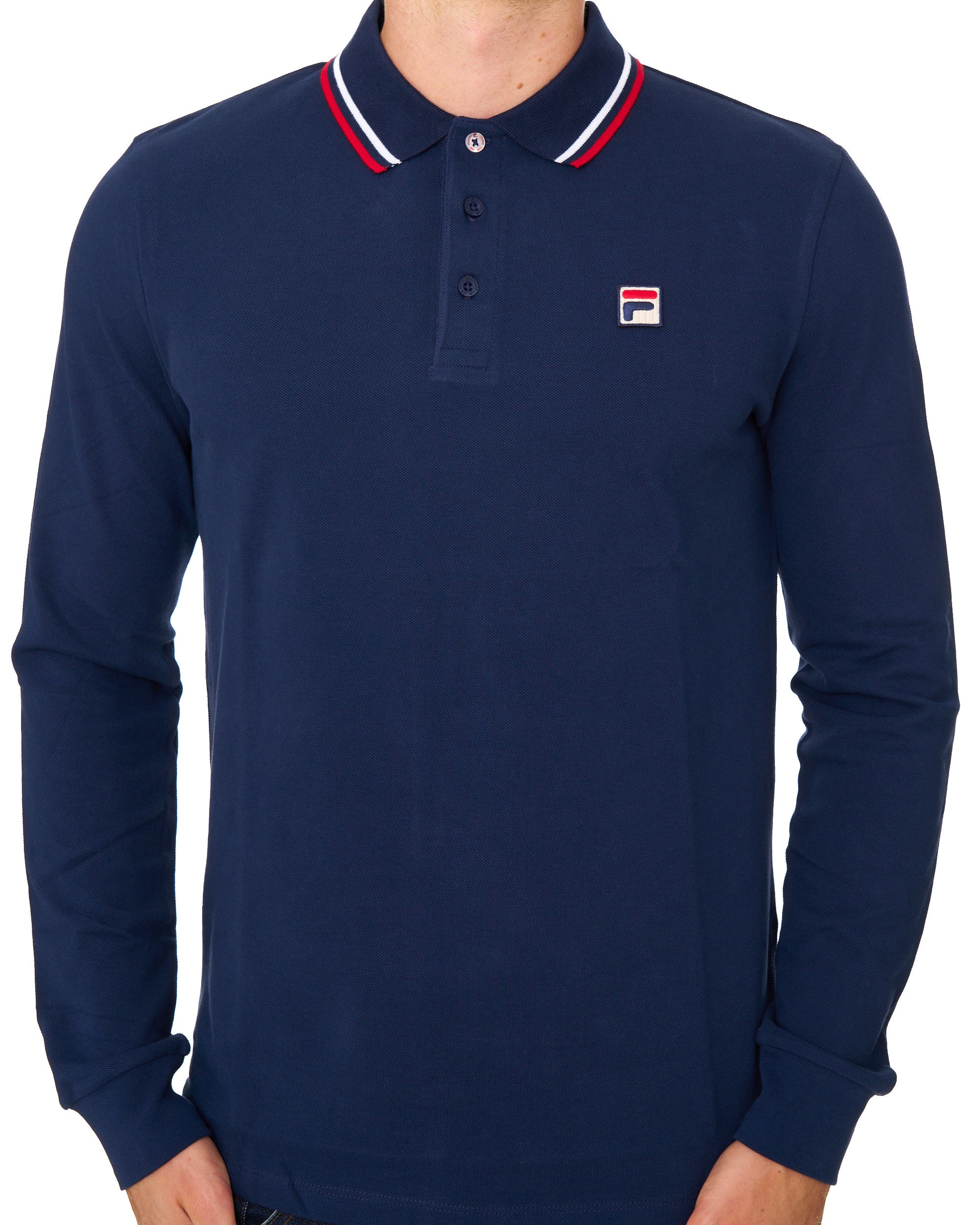 Fila Vintage Tipped LS Polo Shirt Navy
