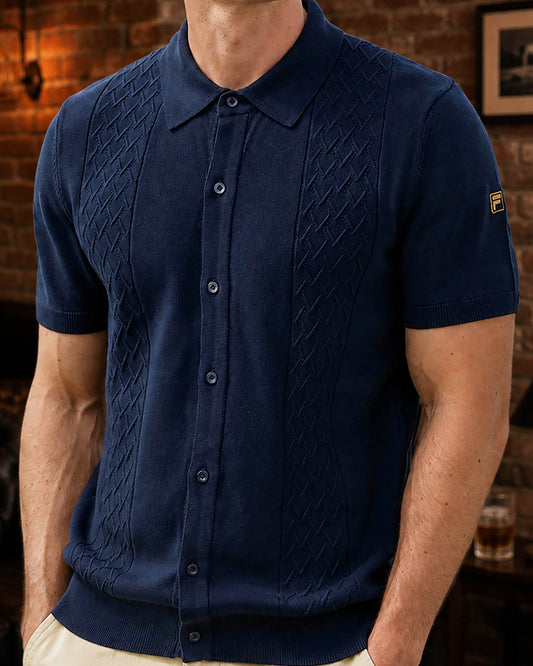 Fila Gold Fila Gold Mario Diamond Knit Polo Dark Navy