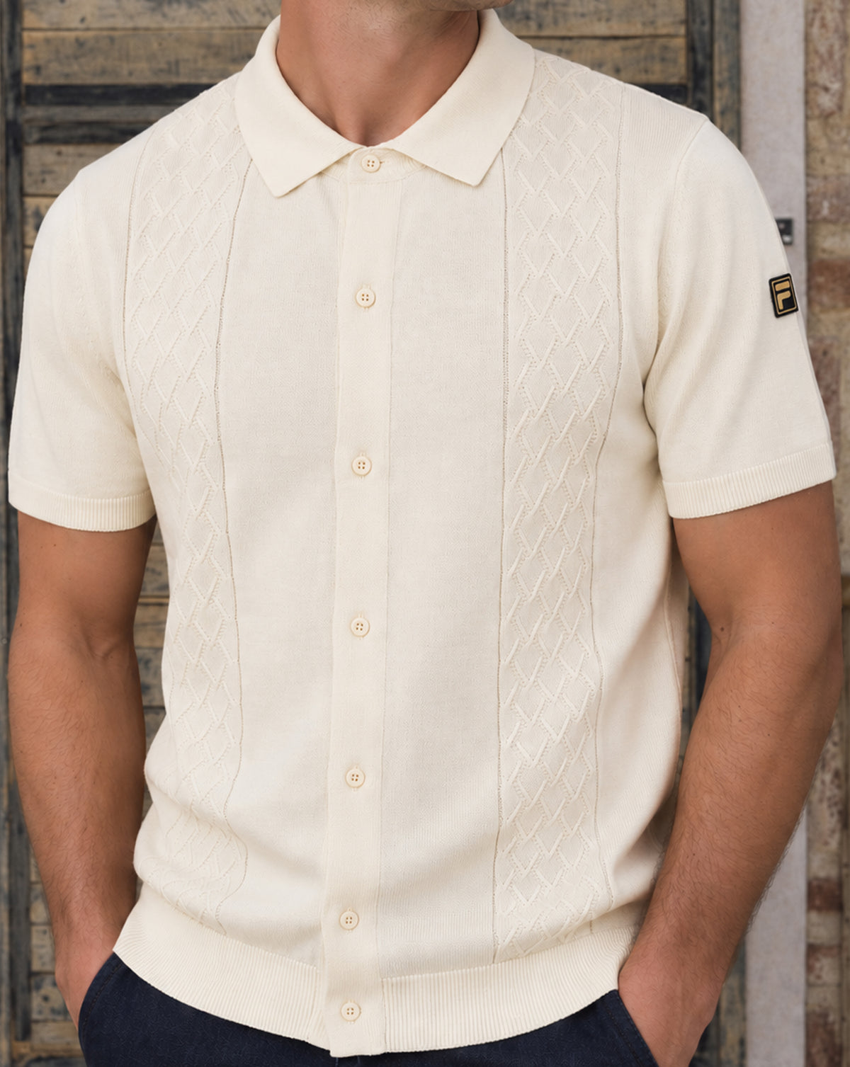 Fila Gold Mario Diamond Knit Polo Off White