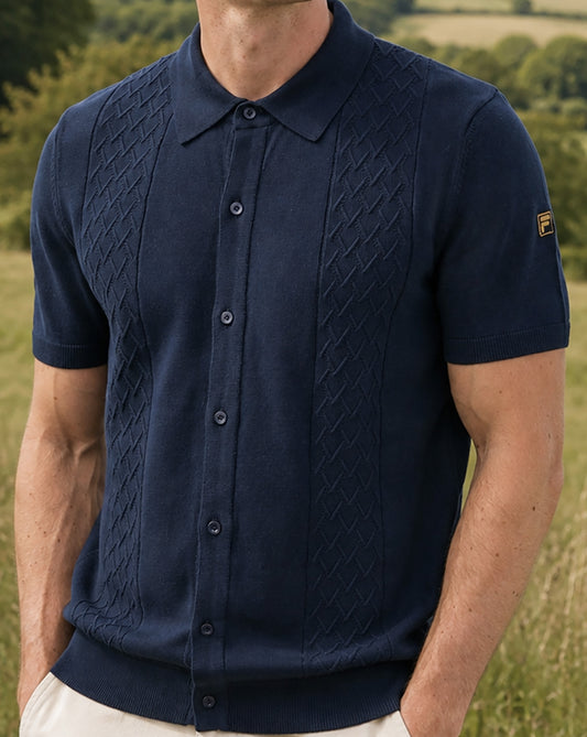 Fila Gold Fila Gold Mario Diamond Knit Polo Dark Navy