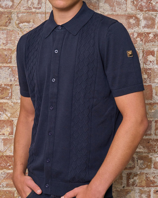 Fila Gold Fila Gold Mario Diamond Knit Polo Dark Navy