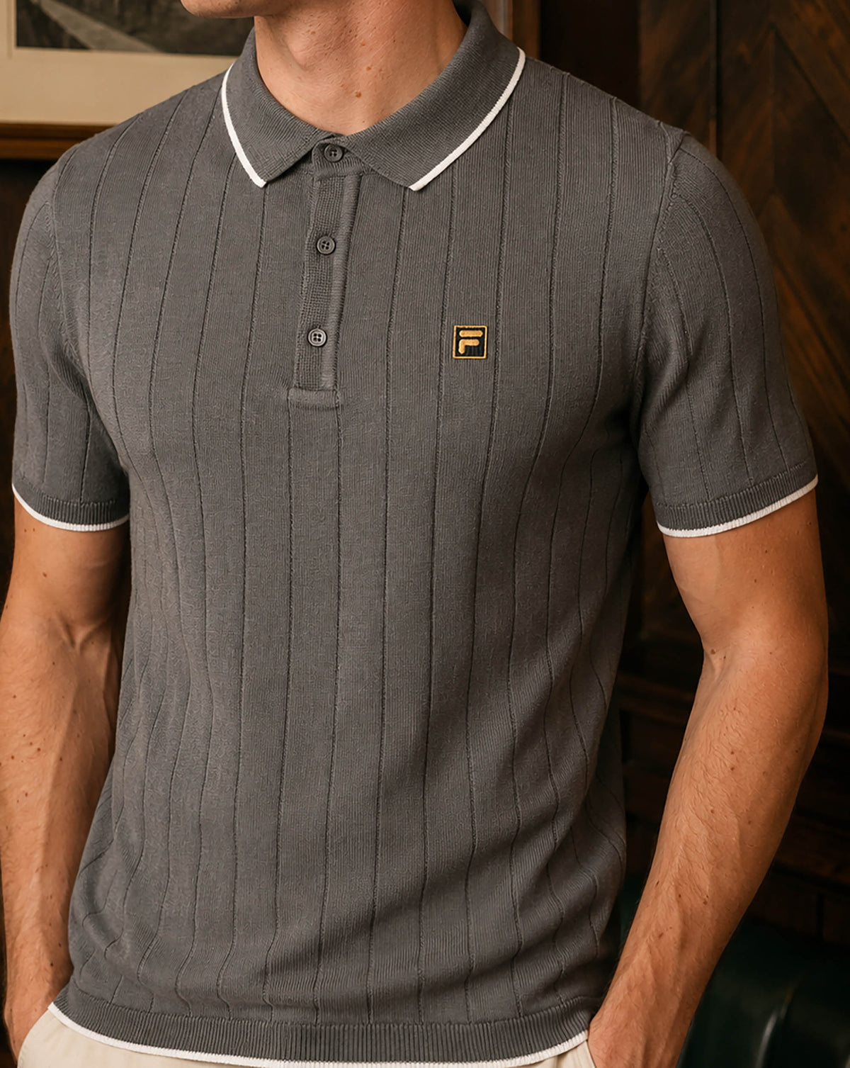 Fila Gold Santino Knit Polo Gunmetal