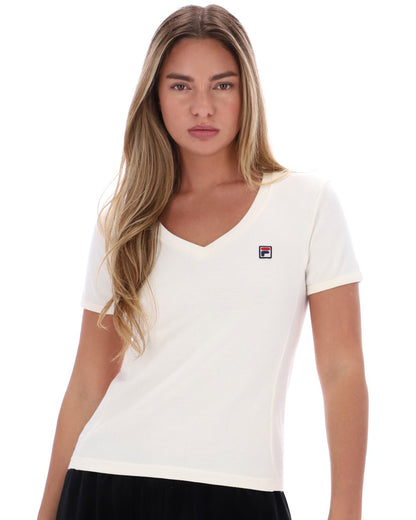 Fila Vintage Berta V Neck T-Shirt Gardenia