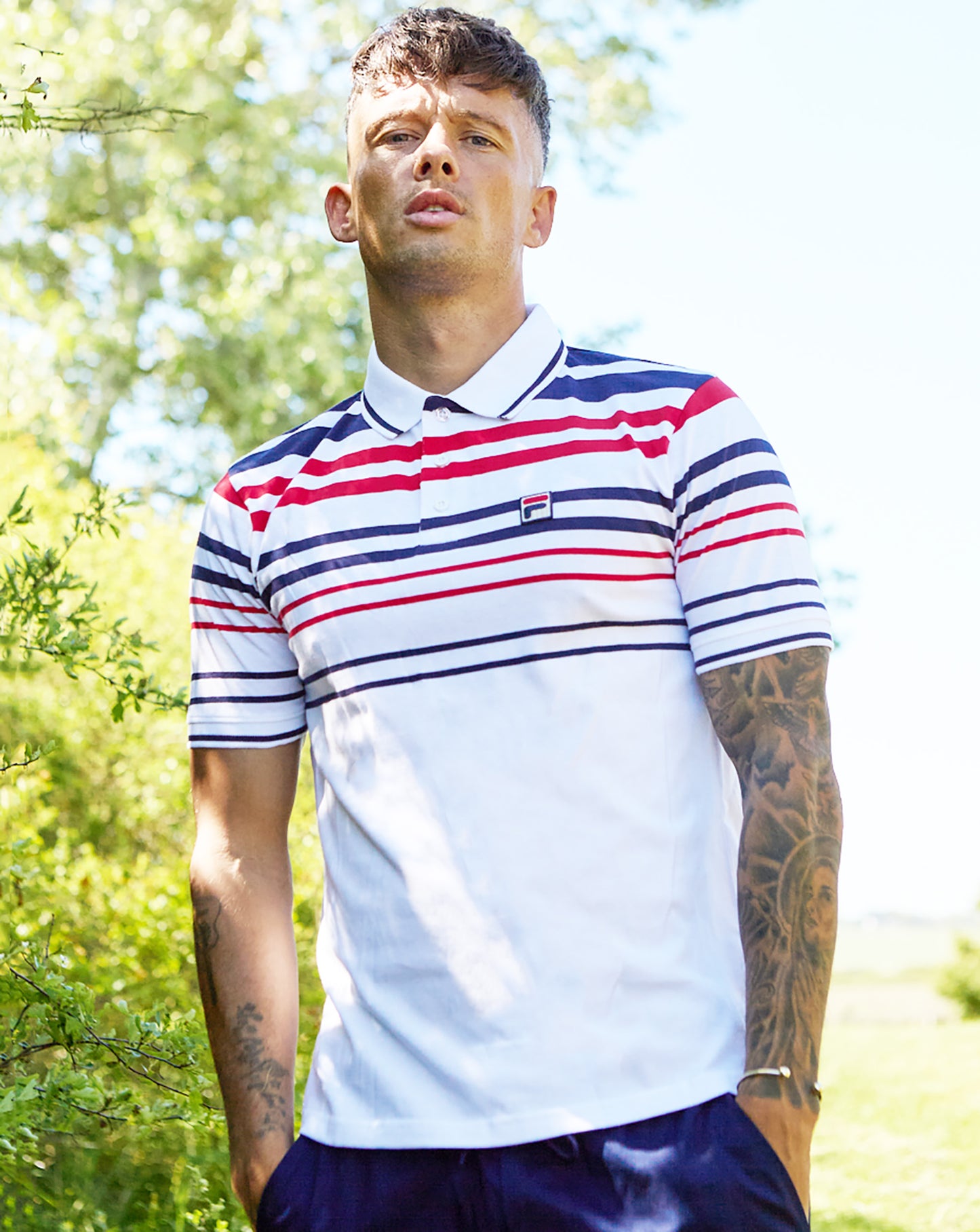 Fila Vintage Business Polo Shirt White Navy Red