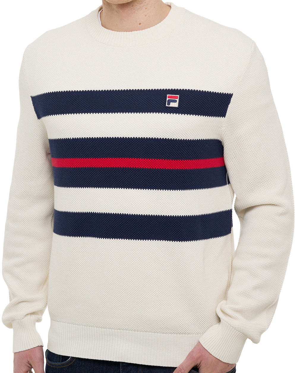 Fila Vintage Giuseppe Striped Crew Knit Gardenia