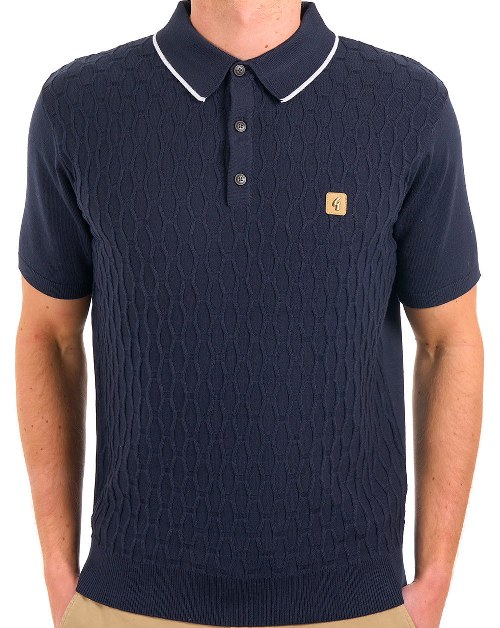 Gabicci Vintage Textured Knit Polo Navy