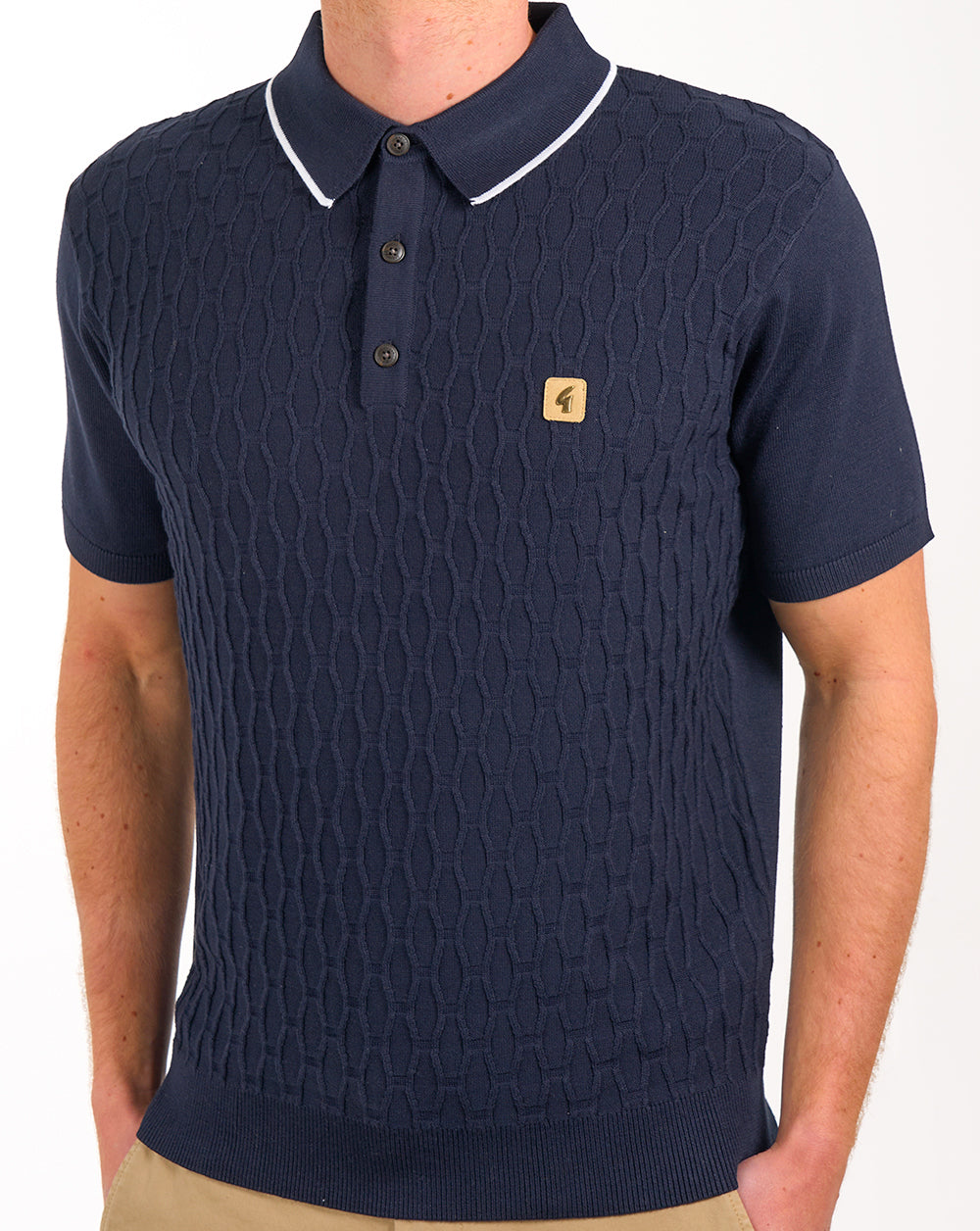 Gabicci Vintage Textured Knit Polo Navy