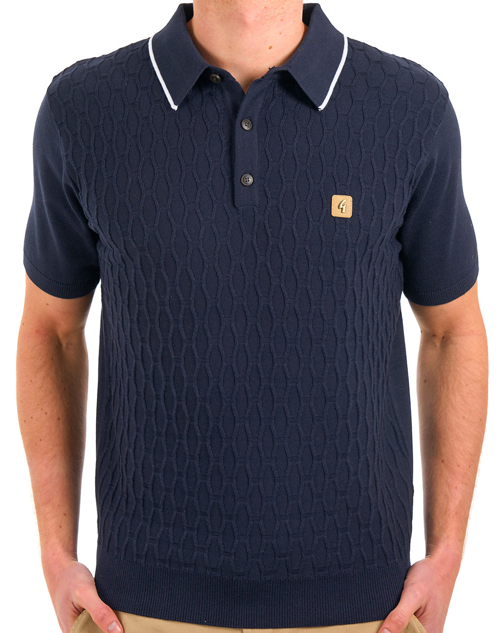 Gabicci Vintage Textured Knit Polo Navy