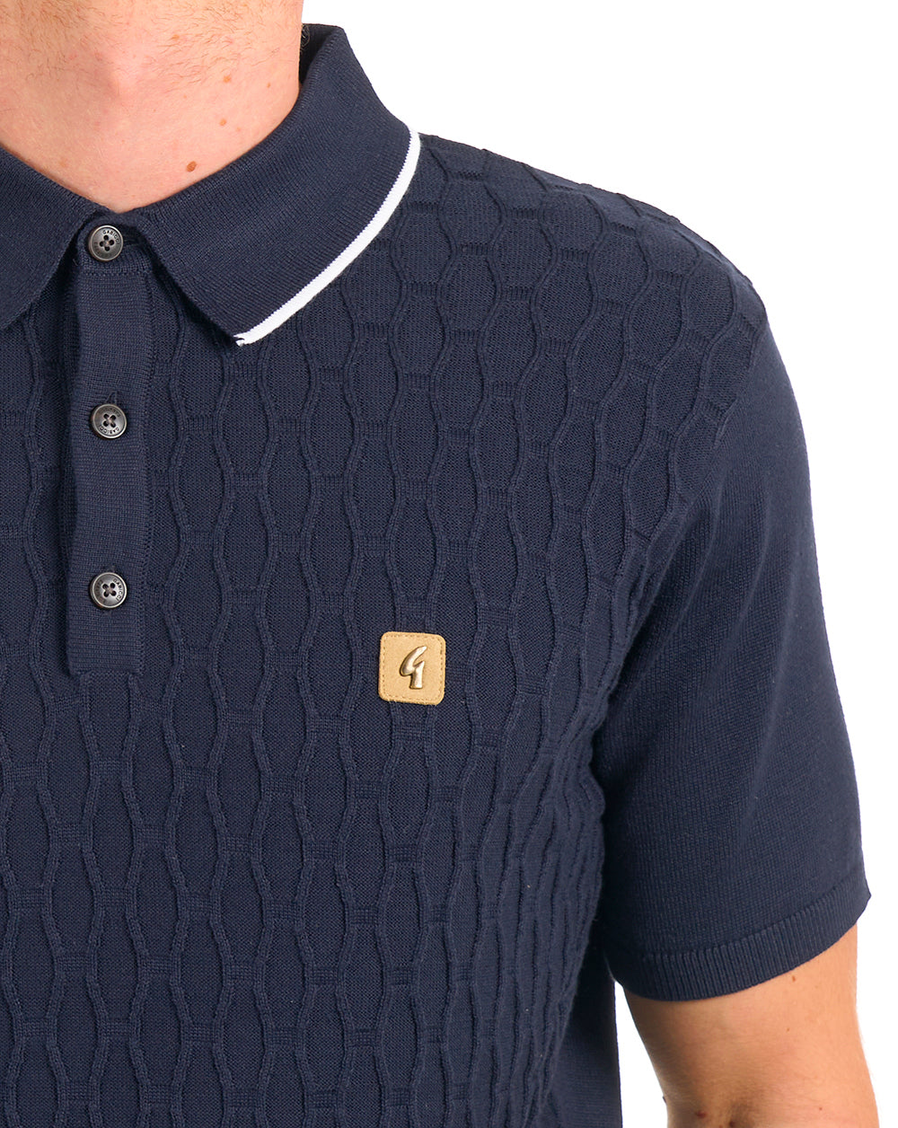 Gabicci Vintage Textured Knit Polo Navy